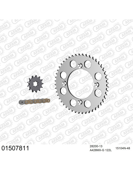 Kit chaine 428 AFAM - Couronne alu anti-boue - Type de chaine au choix - SUZUKI RM 80 grandes roues 1996-2001