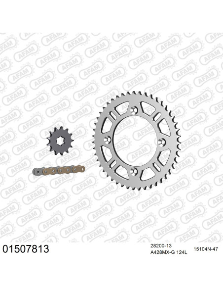 Kit chaine 428 AFAM - Couronne alu anti-boue - Type de chaine au choix - SUZUKI RM 85 grandes roues 2002-2023