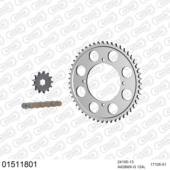 Kit chaine 428 AFAM - Couronne alu anti-boue - Type de chaine au choix - SUZUKI RM 100 2003