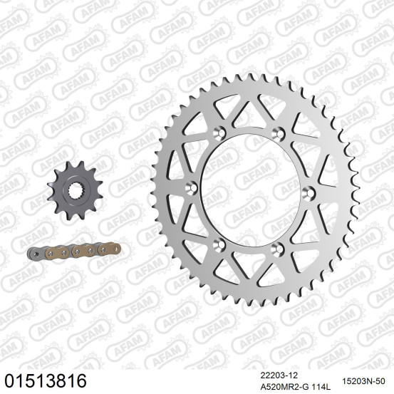 Kit chaine 520 AFAM - Couronne alu anti-boue - Type de chaine au choix - SUZUKI RM 125 1997-1999