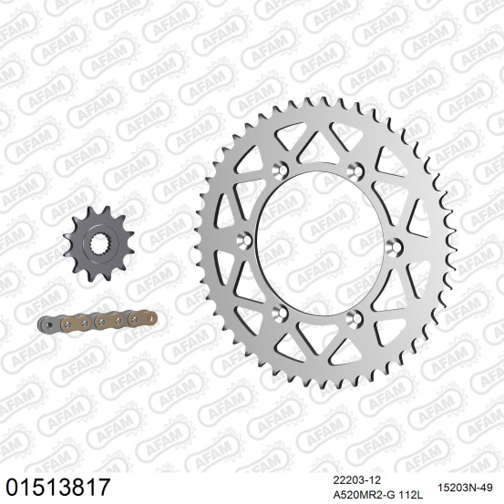 Kit chaine 520 AFAM - Couronne alu anti-boue - Type de chaine au choix - SUZUKI RM 125 2000-2003