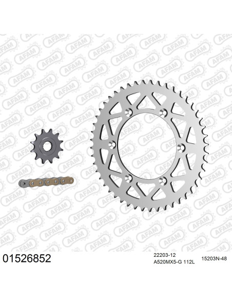 Kit chaine 520 AFAM - Couronne alu anti-boue - Type de chaine au choix - SUZUKI 250 RM-Z 2007-2009