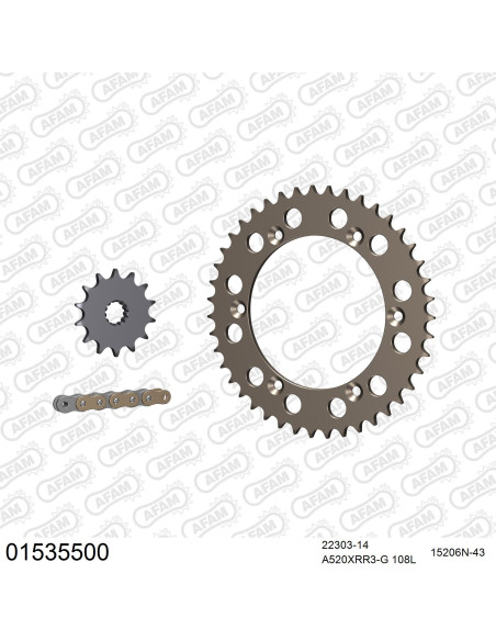 Kit chaine 520 AFAM - Couronne alu anti-boue - Type de chaine au choix - SUZUKI DR 350 S 1990-1993
