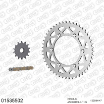 Kit chaine 520 AFAM - Couronne alu anti-boue - Type de chaine au choix - SUZUKI DR 350 USA 1990-1993