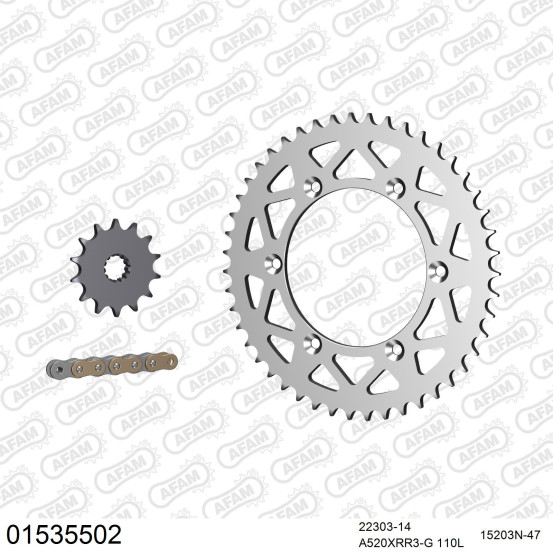 Kit chaine 520 AFAM - Couronne alu anti-boue - Type de chaine au choix - SUZUKI DR 350 USA 1990-1993