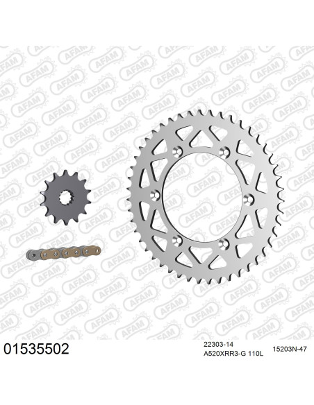 Kit chaine 520 AFAM - Couronne alu anti-boue - Type de chaine au choix - SUZUKI DR 350 USA 1990-1993