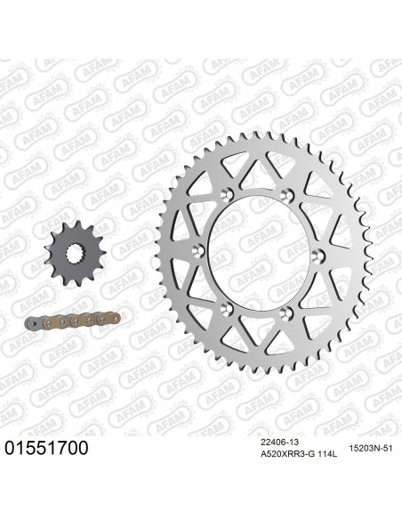 Kit chaine 520 AFAM - Couronne alu anti-boue - Type de chaine au choix - SUZUKI RM-X 450 Z 2010-2017