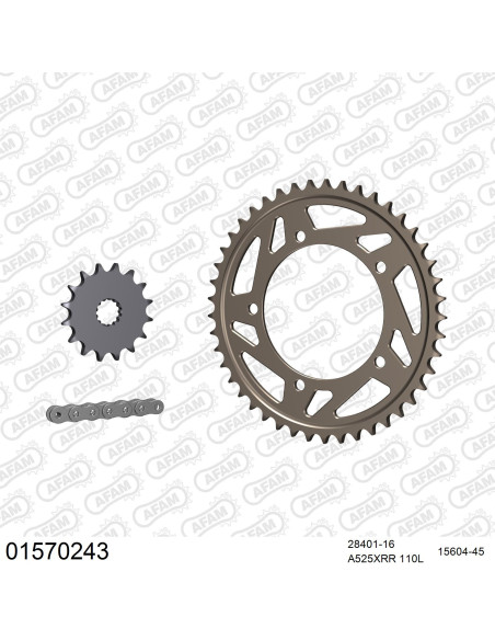 Kit chaine 525 AFAM - Couronne alu anti-boue - Type de chaine au choix - SUZUKI GSXR 600 2001-2003
