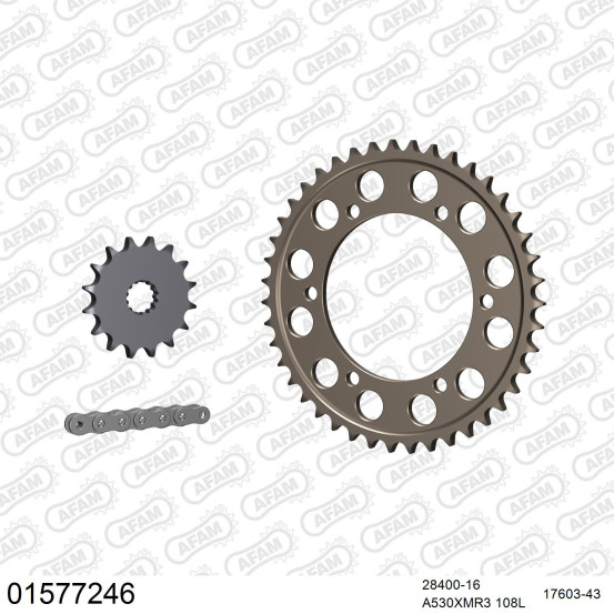 Kit chaine 530 AFAM - Couronne alu anti-boue - Type de chaine au choix - SUZUKI GSXR 750 1996-1997