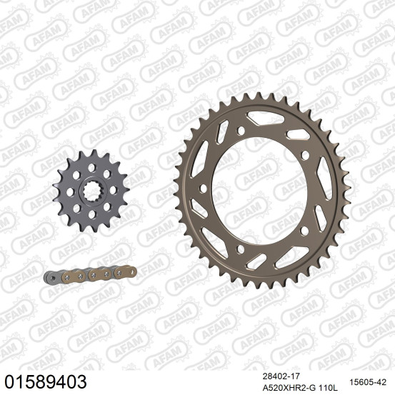 Kit chaine 520 AFAM - Couronne alu anti-boue - Type de chaine au choix - SUZUKI GSX-R 1000 RACING 2001-2006