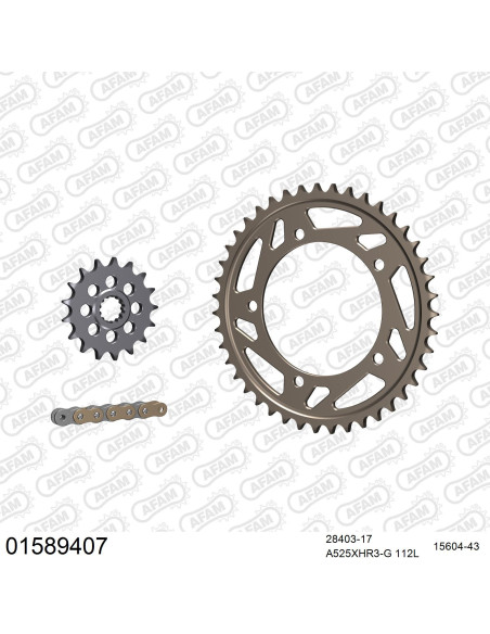 Kit chaine 525 AFAM - Couronne alu anti-boue - Type de chaine au choix - SUZUKI 1000 GSXR 2007-2008