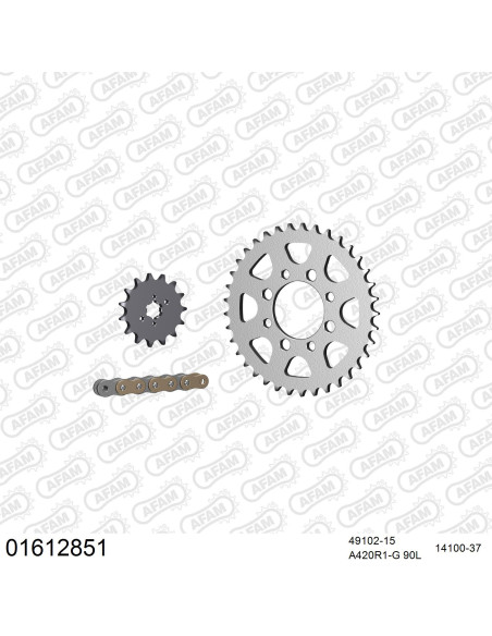 Kit chaine 420 AFAM - Couronne acier - Type de chaine au choix - KAWASAKI KLX 110 2003-2009