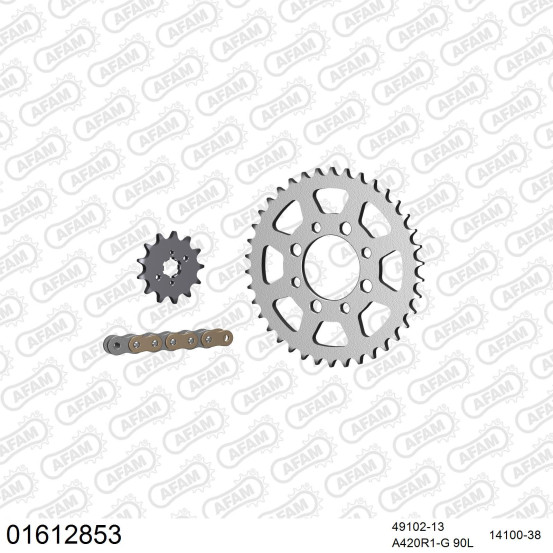 Kit chaine 420 AFAM - Couronne acier - Type de chaine au choix - KAWASAKI KLX 110 2010-2023