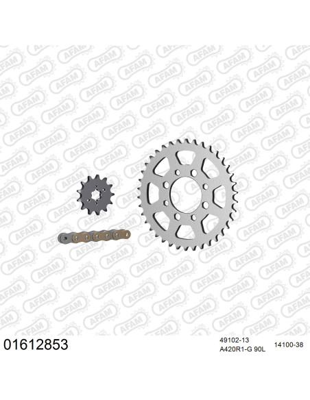 Kit chaine 420 AFAM - Couronne acier - Type de chaine au choix - KAWASAKI KLX 110 2010-2023