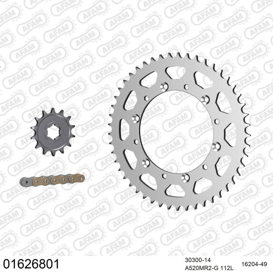 Kit chaine 520 AFAM - Couronne acier - Type de chaine au choix - KAWASAKI KX 250 1994-1996