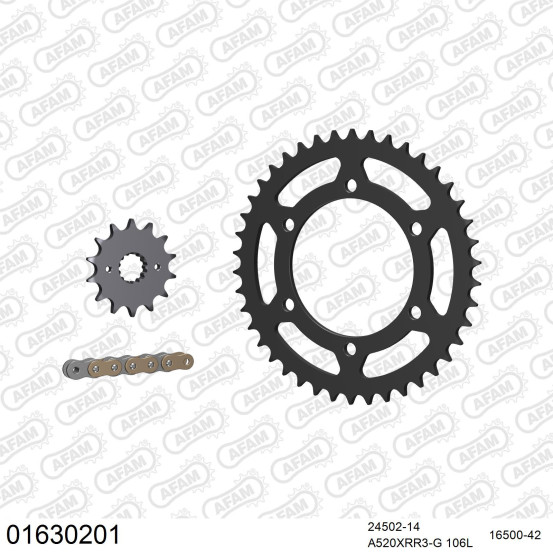 Kit chaine 520 AFAM - Couronne acier - Type de chaine au choix - KAWASAKI NINJA 300 2013-2016