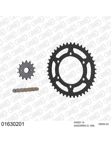 Kit chaine 520 AFAM - Couronne acier - Type de chaine au choix - KAWASAKI NINJA 300 2013-2016