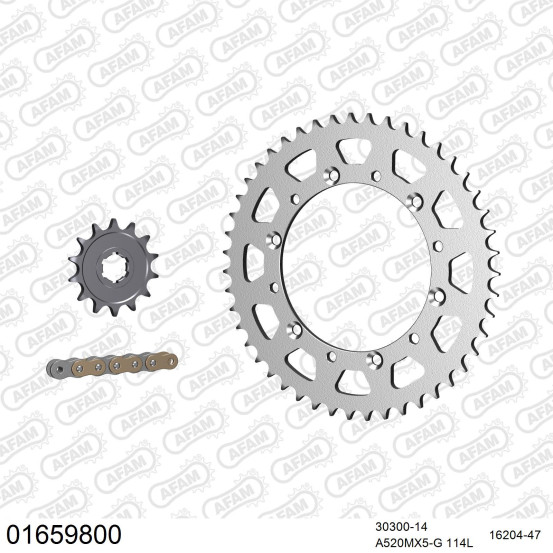 Kit chaine 520 AFAM - Couronne acier - Type de chaine au choix - KAWASAKI KX 500 E1-E14 1987-2004