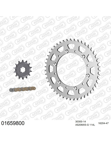 Kit chaine 520 AFAM - Couronne acier - Type de chaine au choix - KAWASAKI KX 500 E1-E14 1987-2004