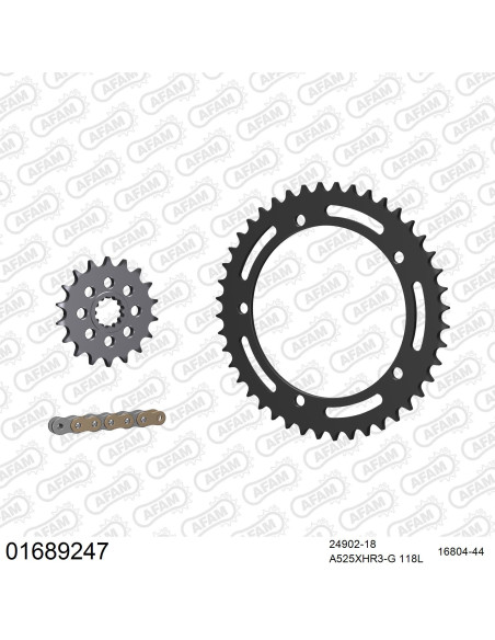 Kit chaine 525 AFAM - Couronne acier - Type de chaine au choix - KAWASAKI NINJA H2 2015-2020