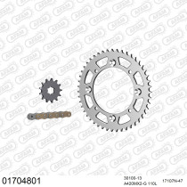 Kit chaine 420 AFAM - Couronne alu anti-boue - Type de chaine au choix - KAWASAKI KX 65 2002-2023