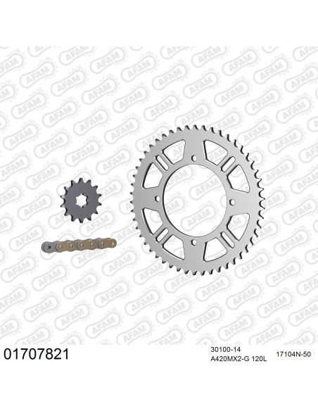 Kit chaine 420 AFAM - Couronne alu anti-boue - Type de chaine au choix - KAWASAKI KX 85 petites roues 2003-2023