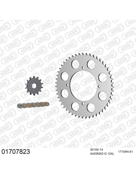 Kit chaine 420 AFAM - Couronne alu anti-boue - Type de chaine au choix - KAWASAKI KX 85 petites roues 2001-2002