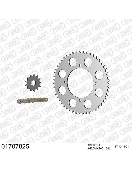 Kit chaine 420 AFAM - Couronne alu anti-boue - Type de chaine au choix - KAWASAKI KX 85 grandes roues 2001-2023