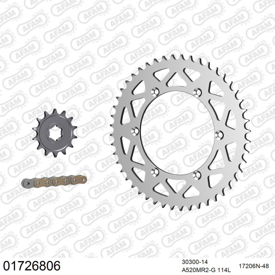 Kit chaine 520 AFAM - Couronne alu anti-boue - Type de chaine au choix - KAWASAKI KX 250 1990-1991