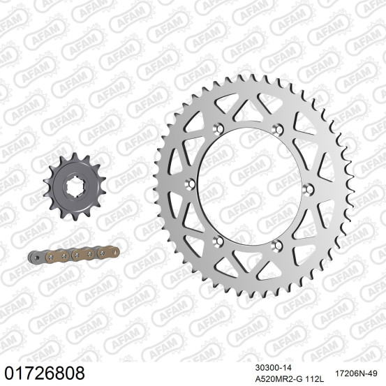 Kit chaine 520 AFAM - Couronne alu anti-boue - Type de chaine au choix - KAWASAKI KX 250 1994-1996