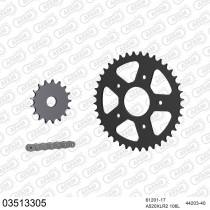 Kit chaine 520 AFAM - Couronne acier - Type de chaine au choix - APRILIA 125 RS 1999-2005