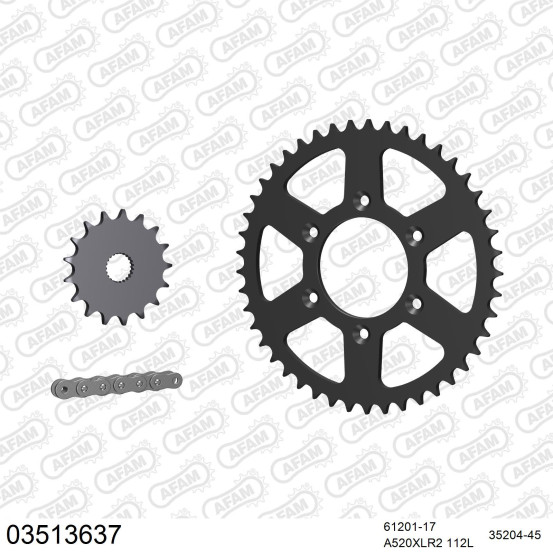 Kit chaine 520 AFAM - Couronne acier - Type de chaine au choix - APRILIA SX 125 2008-2013