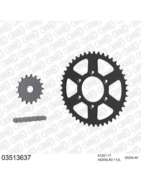 Kit chaine 520 AFAM - Couronne acier - Type de chaine au choix - APRILIA SX 125 2008-2013