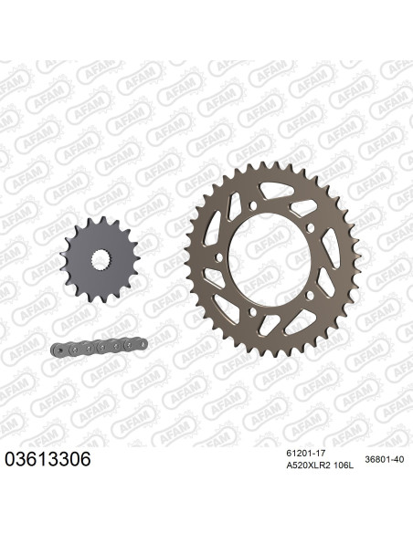 Kit chaine 520 AFAM - Couronne alu anti-boue - Type de chaine au choix - APRILIA 125 RS 2006-2012