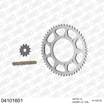 Kit chaine 420 AFAM - Couronne acier - Type de chaine au choix - BULTACO 50 LOBITO 1999
