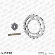 Kit chaine 428 AFAM - Couronne acier - Type de chaine au choix - SHERCO 125 CITY CORP 2007-2009