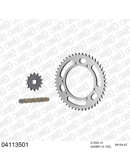 Kit chaine 428 AFAM - Couronne acier - Type de chaine au choix - SHERCO 125 CITY CORP 2007-2009
