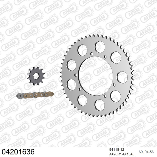 Kit chaine 428 AFAM - Couronne alu anti-boue - Type de chaine au choix - SHERCO 50 SM 2002-2008