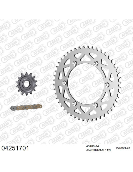 Kit chaine 520 AFAM - Couronne alu anti-boue - Type de chaine au choix - SHERCO SEF 450 ENDURO 2004-2013