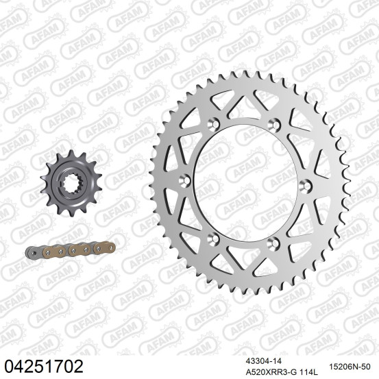 Kit chaine 520 AFAM - Couronne alu anti-boue - Type de chaine au choix - SHERCO SE 450 FI 2015-2023