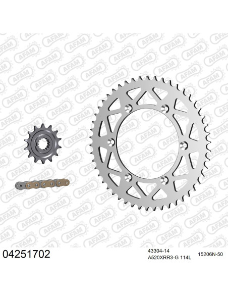 Kit chaine 520 AFAM - Couronne alu anti-boue - Type de chaine au choix - SHERCO SE 450 FI 2015-2023