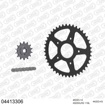 Kit chaine 520 AFAM - Couronne acier - Type de chaine au choix - CAGIVA 125 MITO EV 2004-2007