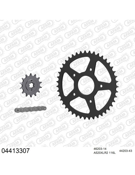 Kit chaine 520 AFAM - Couronne acier - Type de chaine au choix - CAGIVA 125 MITO SP525 AFAM 2008-2012