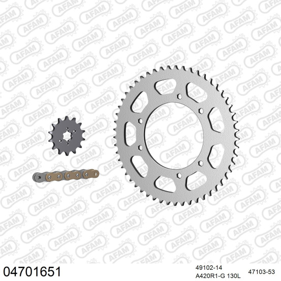 Kit chaine 420 AFAM - Couronne acier - Type de chaine au choix - DERBI 50 SM X-TREME 2002-2005
