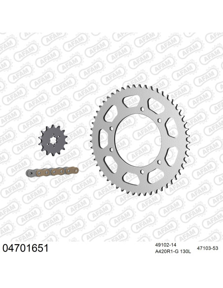 Kit chaine 420 AFAM - Couronne acier - Type de chaine au choix - DERBI 50 SM X-TREME 2002-2005