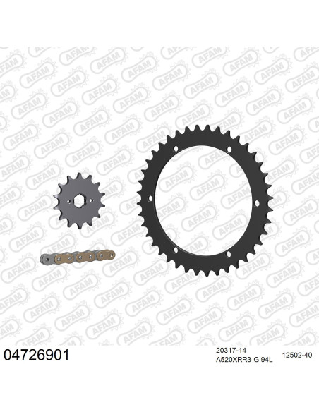 Kit chaine 520 AFAM - Couronne acier - Type de chaine au choix - DERBI 250 DXR 2004-2005