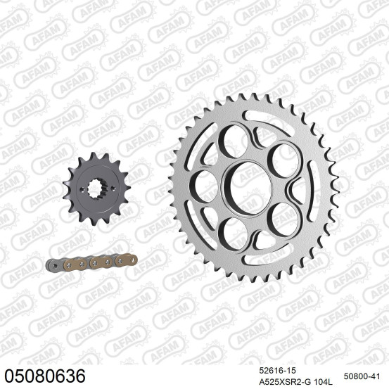 Kit chaine 525 AFAM - Couronne acier - Type de chaine au choix - DUCATI 796 HYPERMOTARD EVO 2010-2012