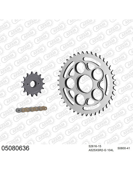 Kit chaine 525 AFAM - Couronne acier - Type de chaine au choix - DUCATI 796 HYPERMOTARD EVO 2010-2012