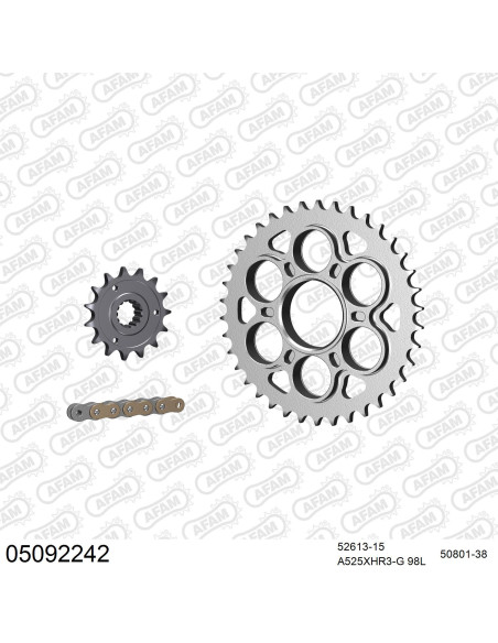 Kit chaine 525 AFAM - Couronne acier - Type de chaine au choix - DUCATI 1098 STRADA 2007-2009