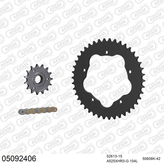 Kit chaine 525 AFAM - Couronne acier - Type de chaine au choix - DUCATI 1100 HYPERMOTARD 2007-2009